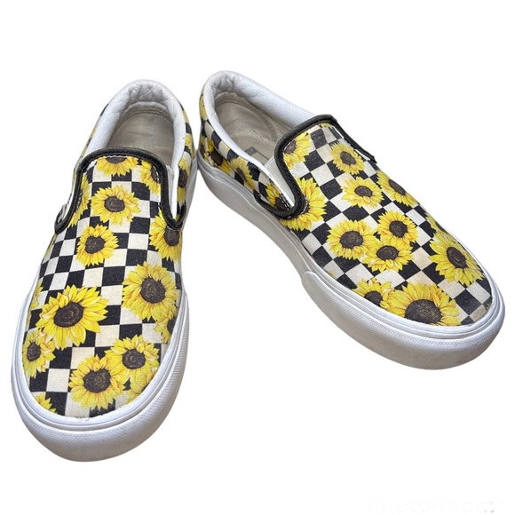 VANS Custom Checkered Sunflower Skateboard Slip one Sneakers size 9 - Picture 2 of 15